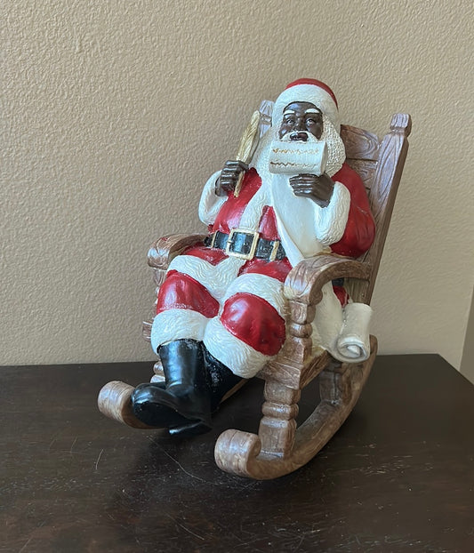 African American Santa Claus on Rocking Chair With His List New Christmas