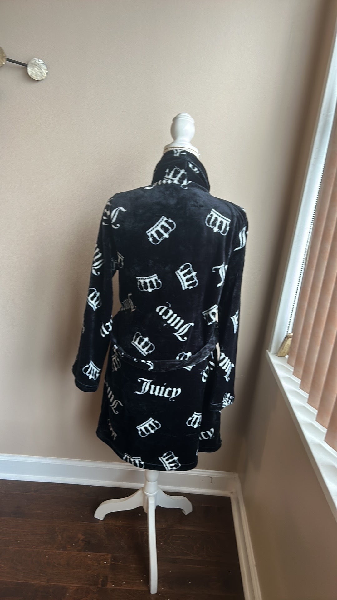 Juicy Couture Womens Bathrobe New Logo Y2K Crown Black White