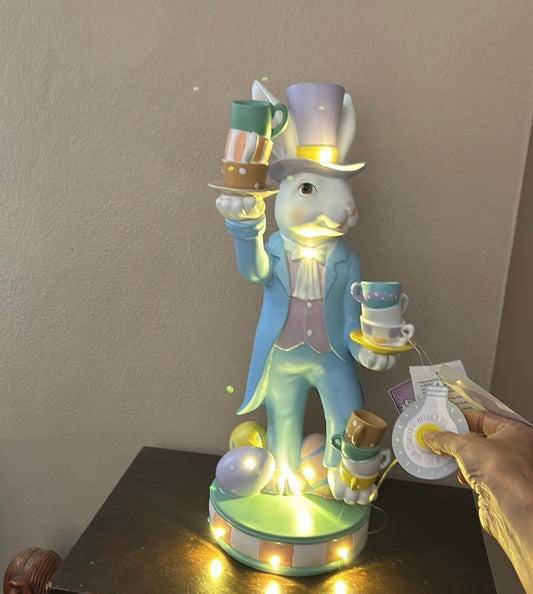 Top hat & Tail Light Up Bunny Rabbit Mad hatter Figurine New Easter Eggs Cups
