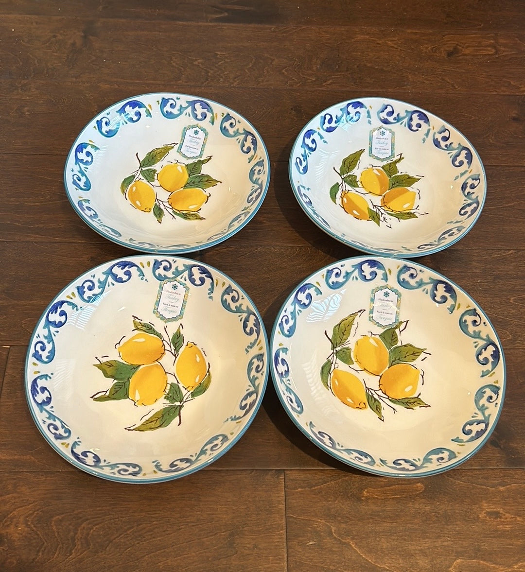 4 Papart Hand Painted Turkey Lemon Lemons Salad Bowls Mediterranean Theme 9”