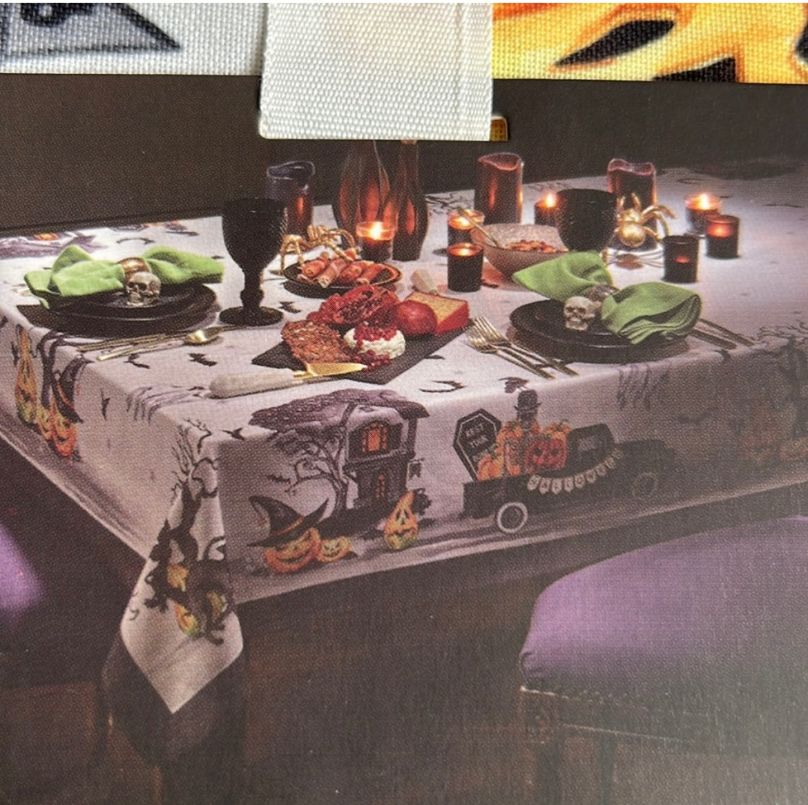 Christian lacroix Halloween Tablecloth Skeleton In Pumpkin Truck New 60”x104”