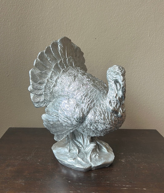 Martha Stewart Turkey Thanksgiving Fall Figurine New 9” Tall Silver NWOT