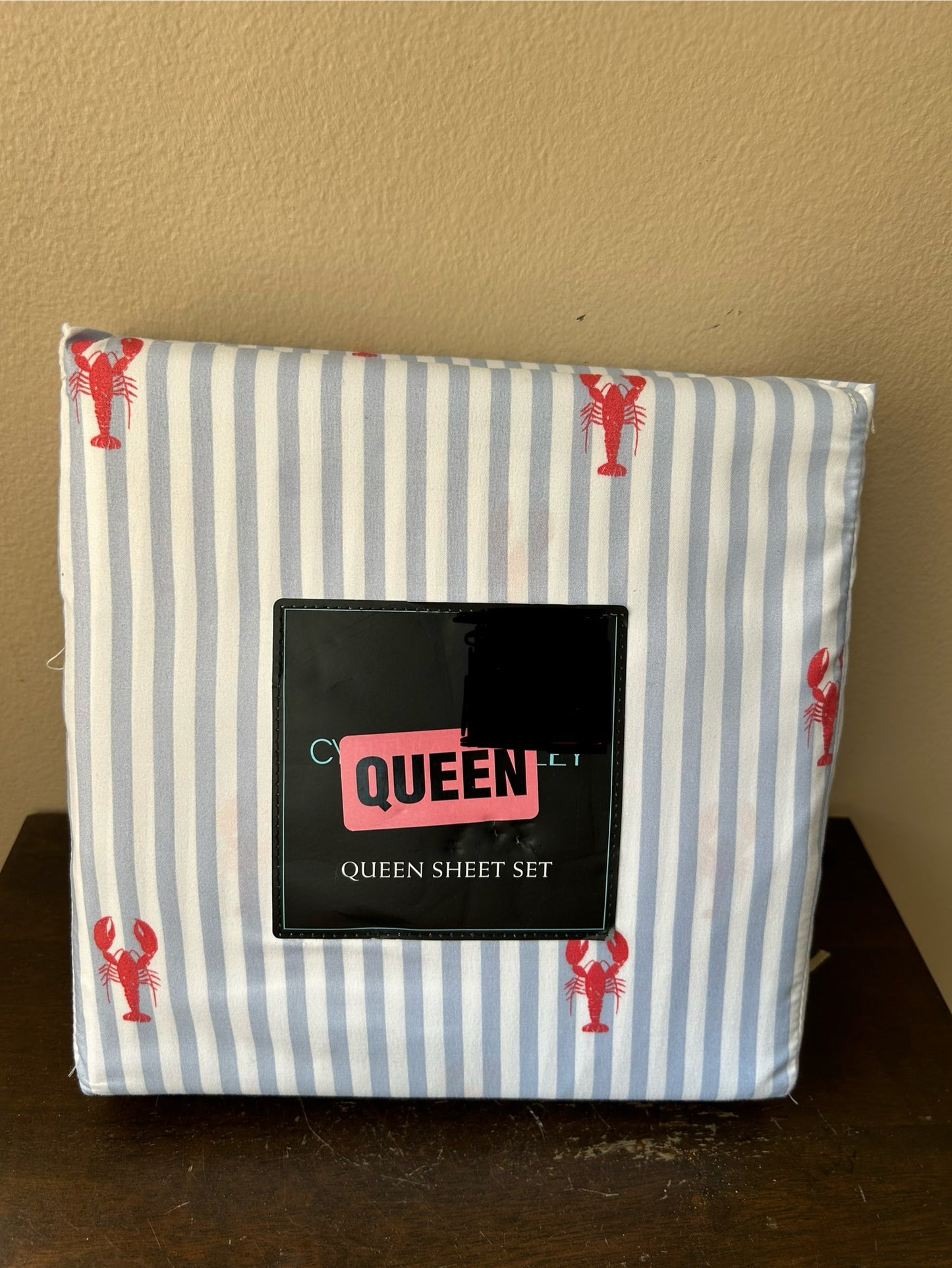 Cynthia Rowley Queen Sheet Set New Lobster Striped Microfiber