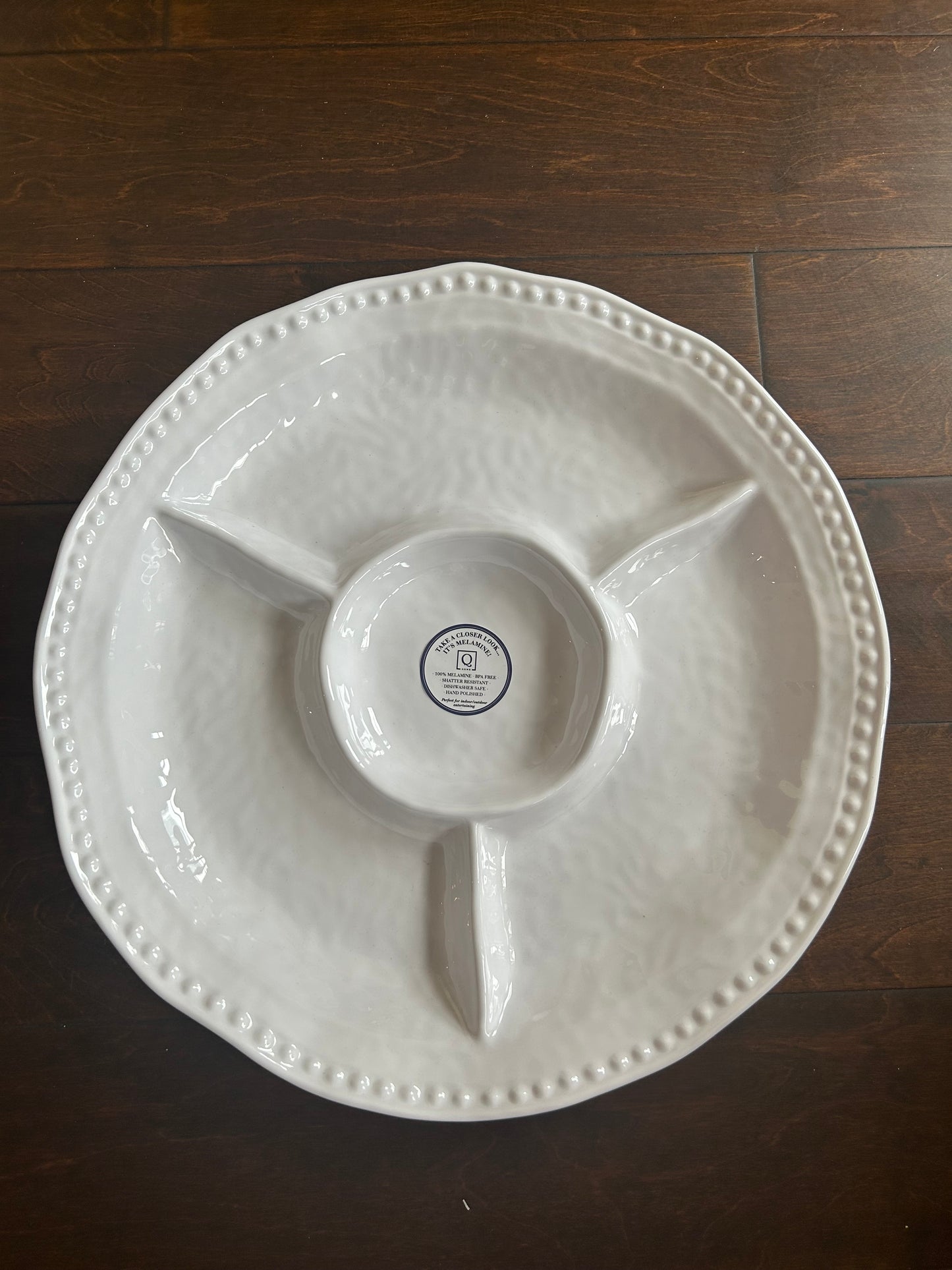 Q Squared Melamine White Platter Sectional Chip N Dip Hobnail New 15”