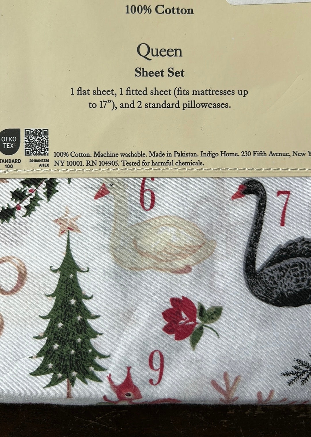 Valerie Amelia New Queen Sheet Set Cotton 12 Days Of Christmas Reindeer Holly