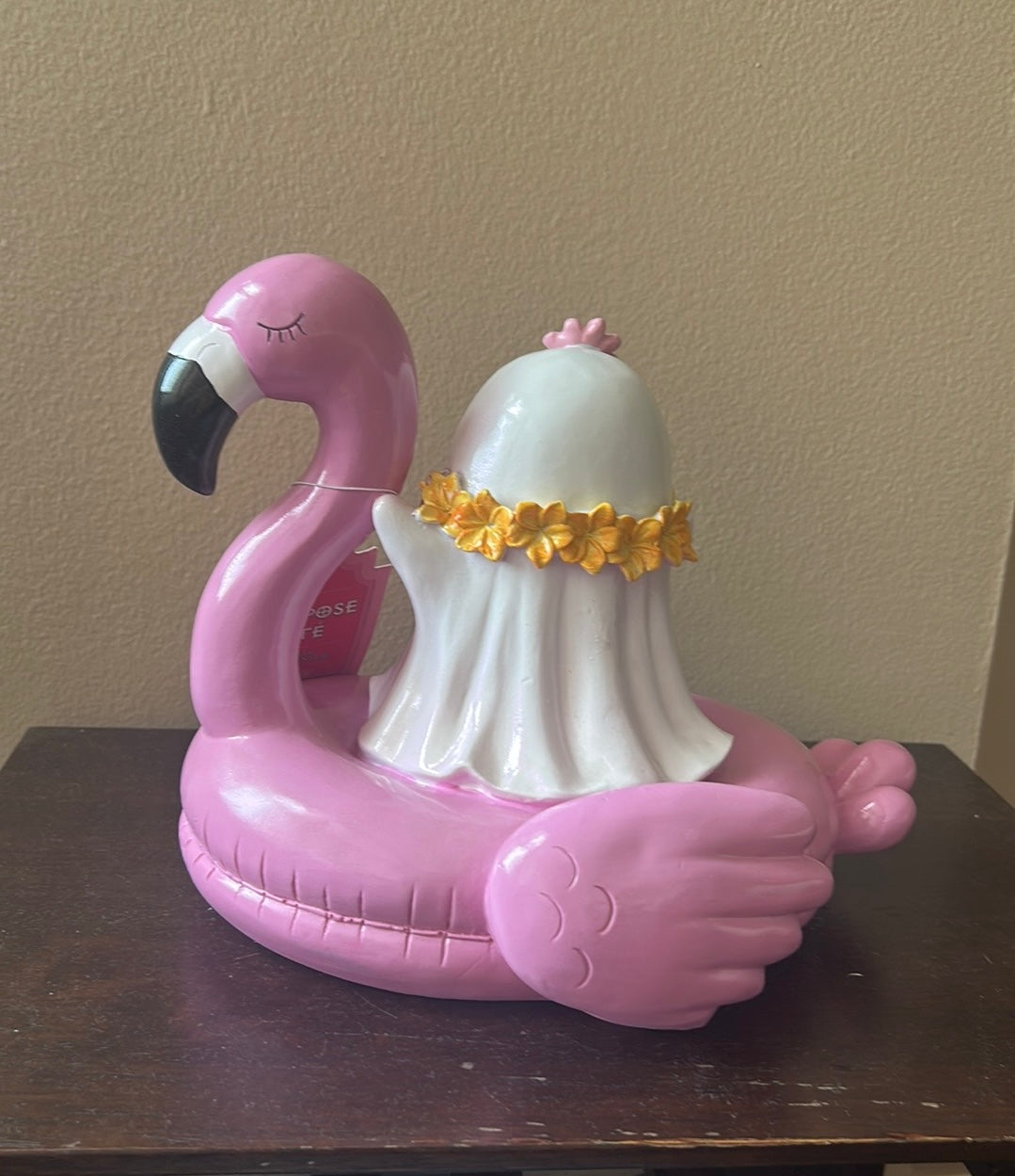 New Ghost On A Flamingo Float Halloween Figurine Summerween