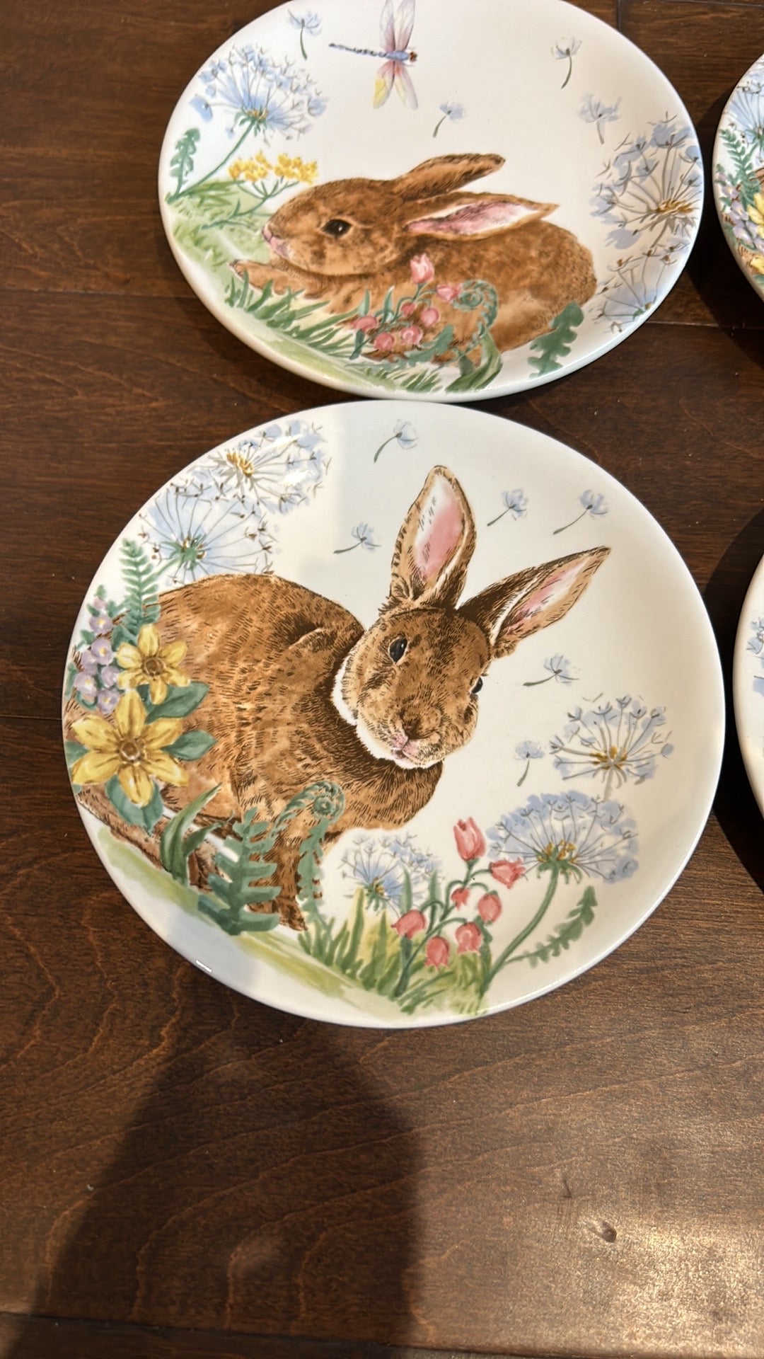 Set Of 4 Easter Bunny Spring Appetizer / Dessert Plates Floral New