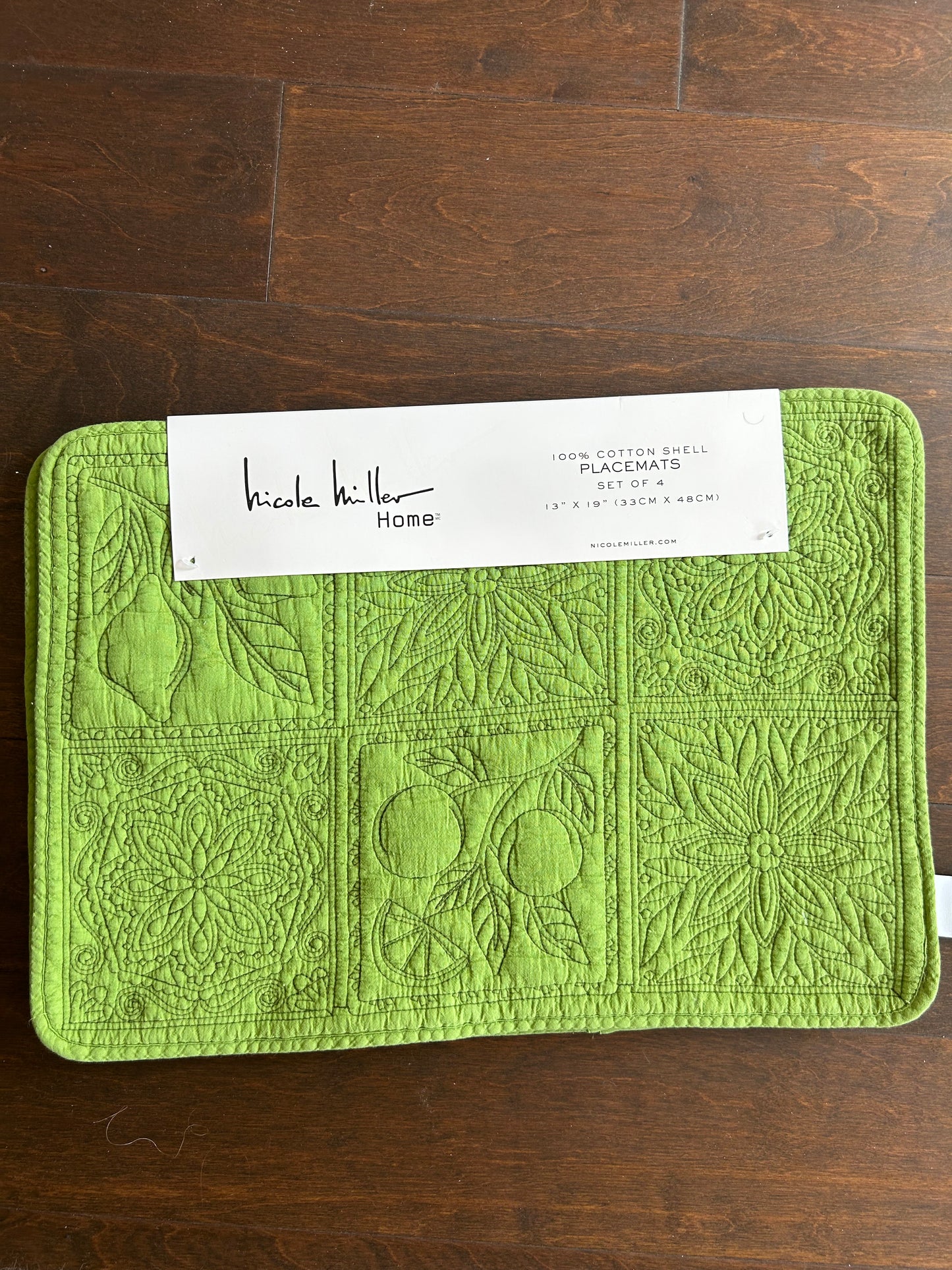 Nicole Miller Home Set Of 4 Quilted Placemats Green Floral Fruits New