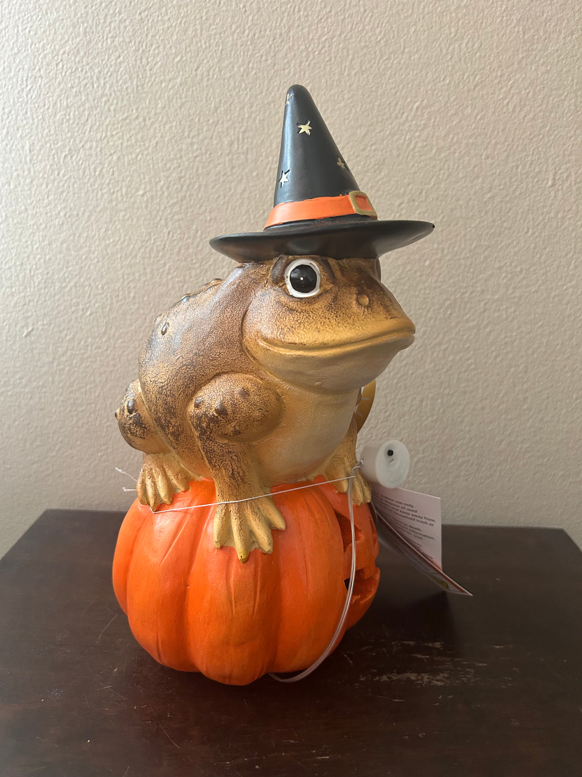 New Witch Frog On Pumpkin Halloween Figurine Light Up Jackolantern