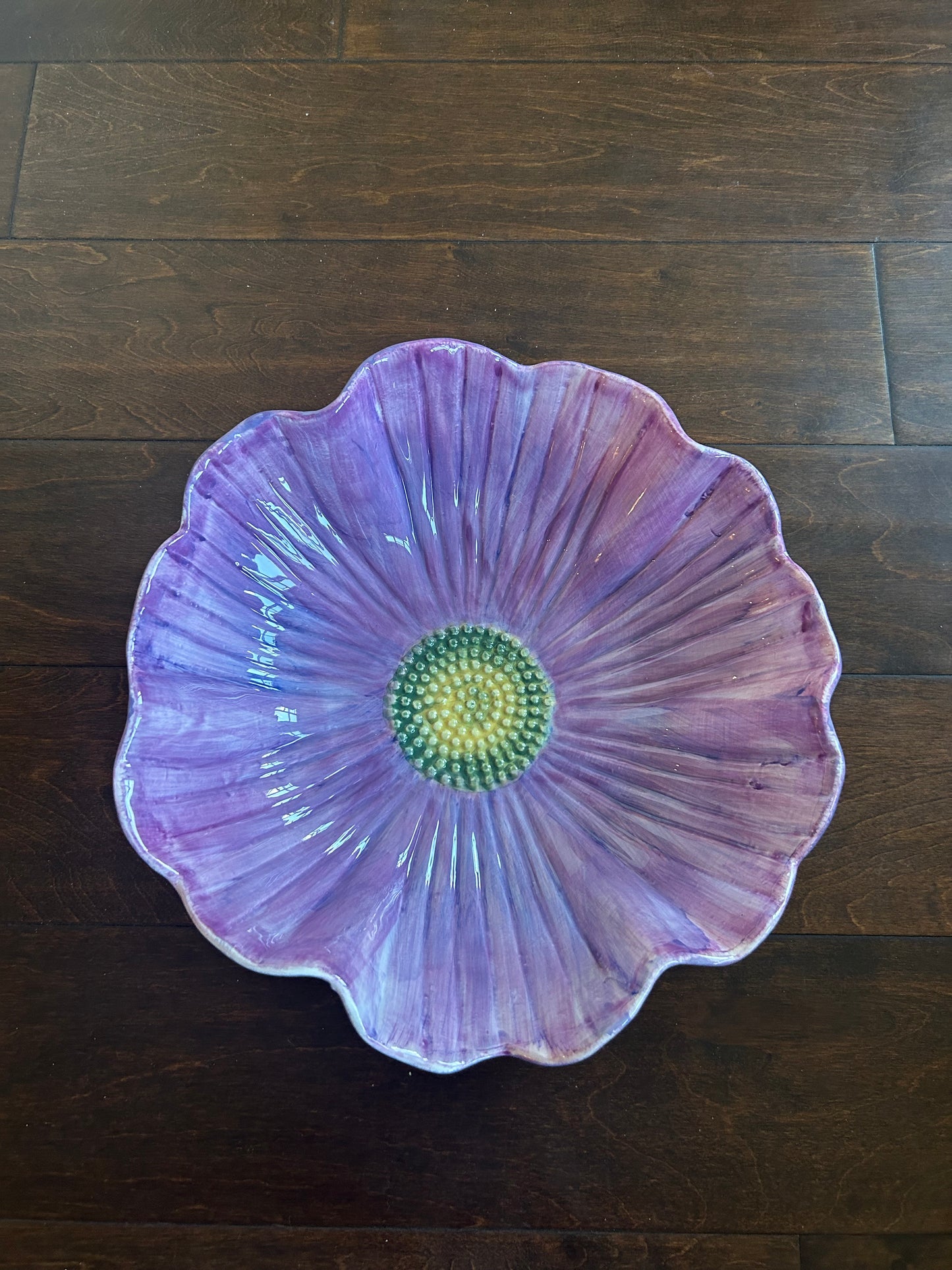 New Ceramic Ombre Purple Peony Serving Bowl Large 12”