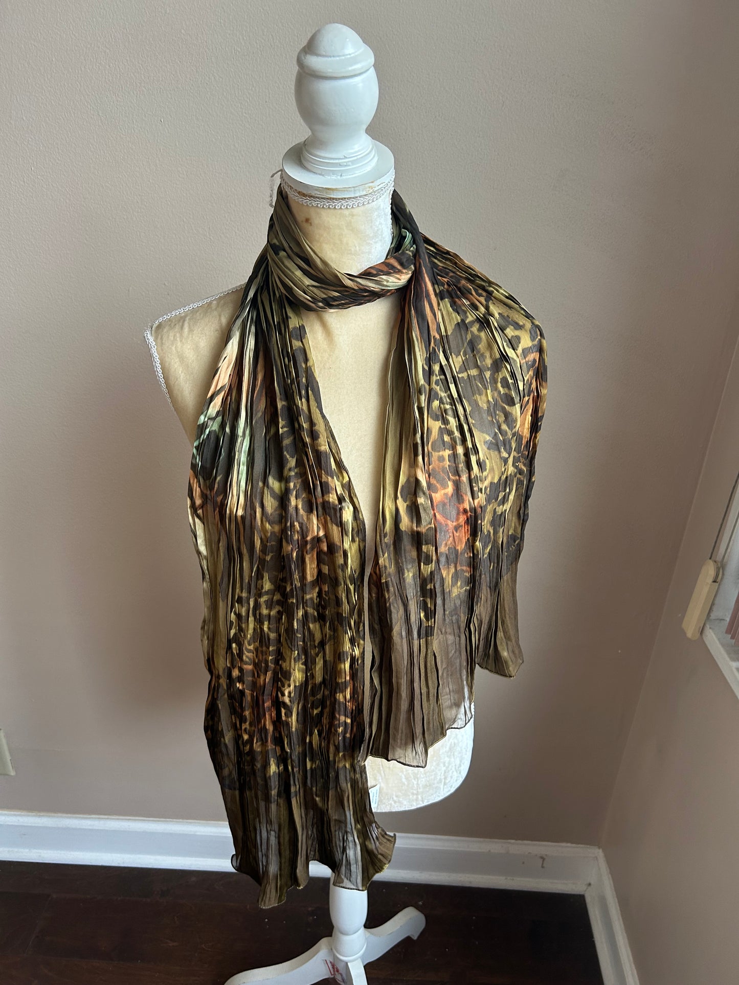 New Womens Pleated Animal Print Scarf MultiColor 5000-3100