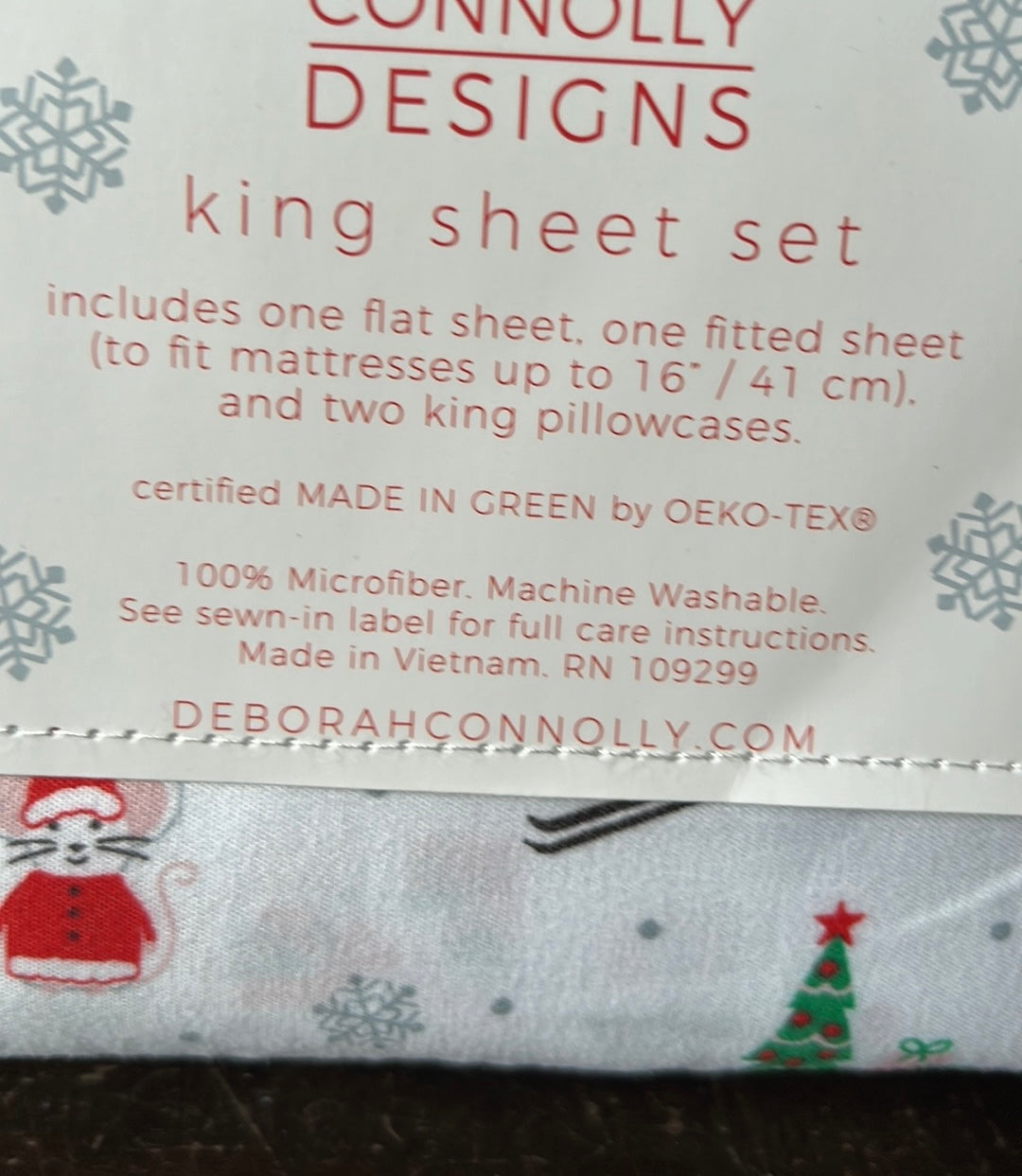Deborah Connolly Sheet Set New Microber Mouse Sledding Christmas Trees