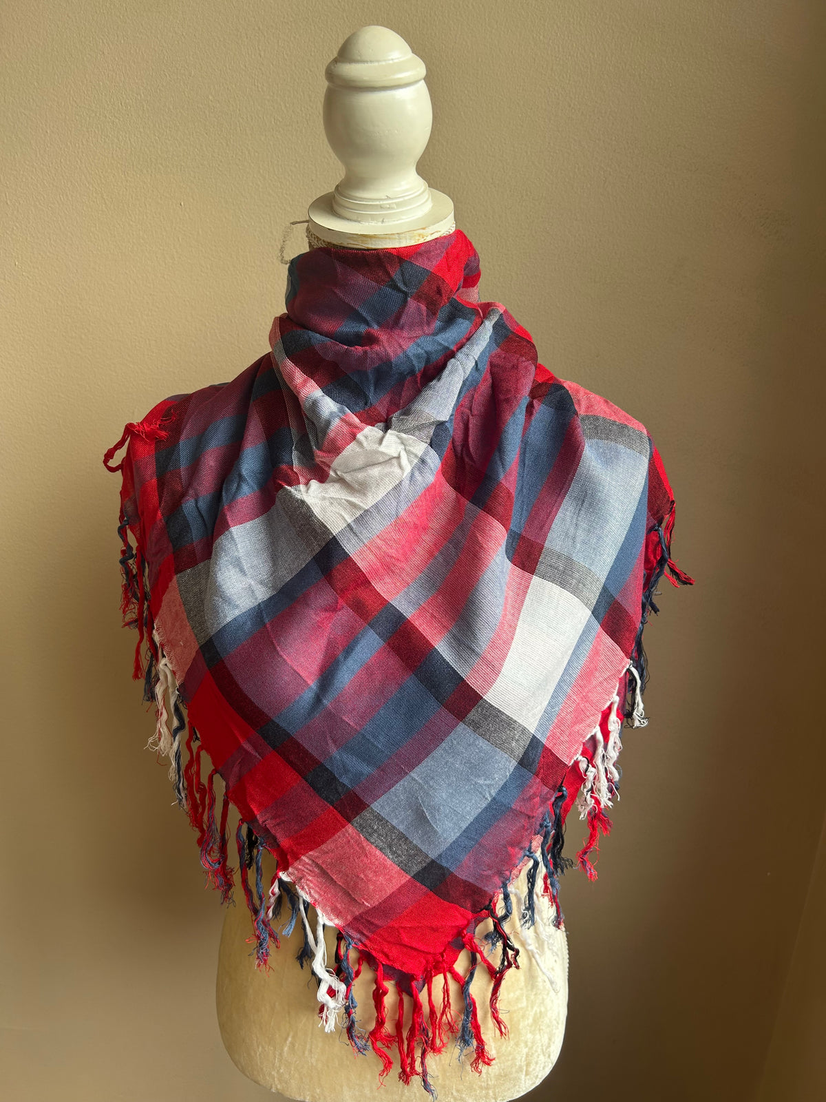 New Womens Scarf Blue Red White Plaid 5000-3102