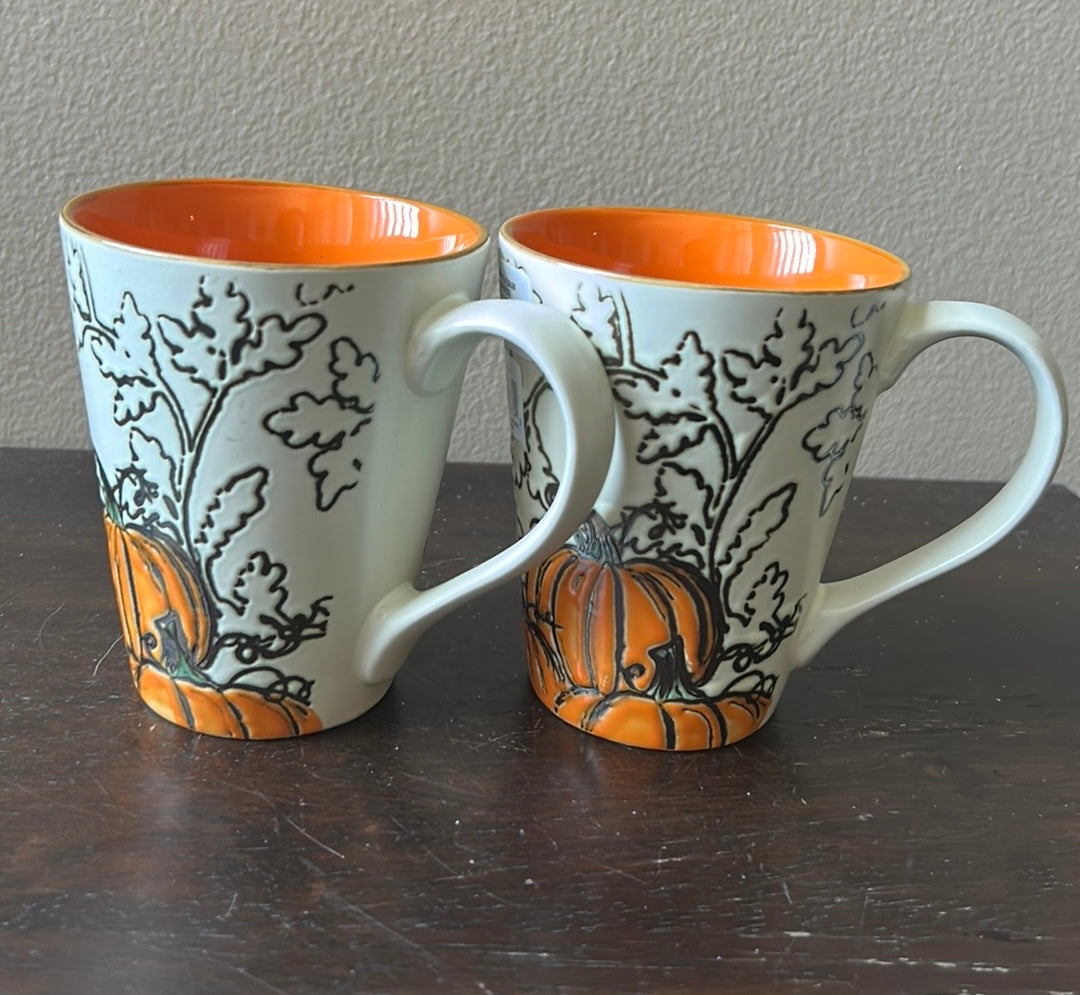 Eli & Ana Pumpkin Leaves Thanksgiving Set Of 2 Mugs Cups Ceramic Fall New