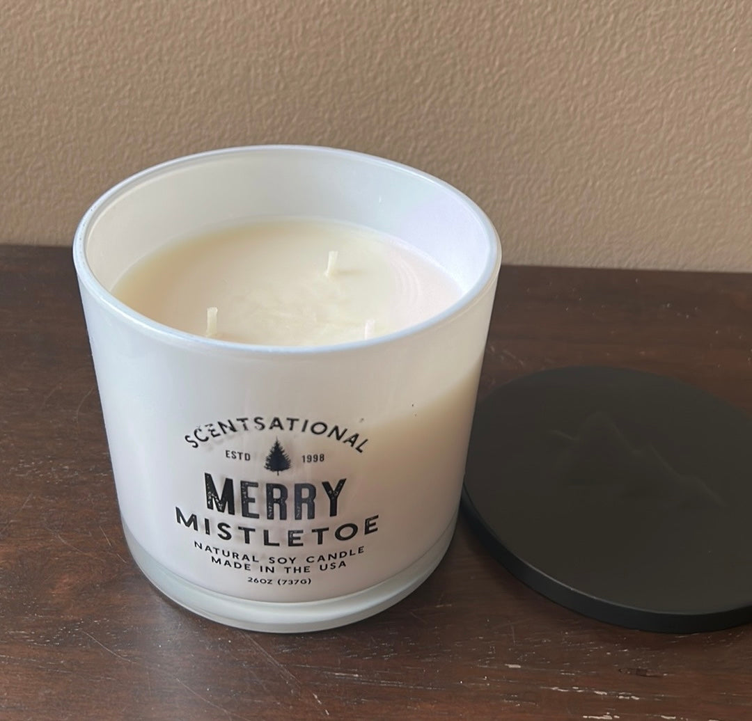 Scentsational Merry Mistletoe Candle Glass Jar 26oz Soy Wax Made In USA