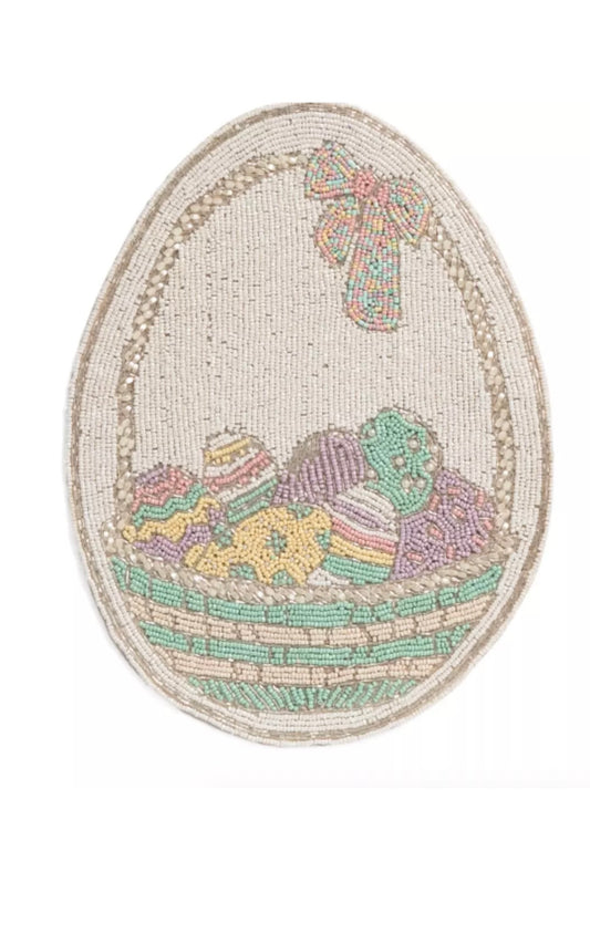 Tahari Set Of 2 Easter Egg Basket Beaded Placemat Chargers New