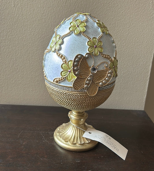 Rachel Zoe EASTER EGG FIGURINE  Lavender purple pedestal embellished Pearls 11”