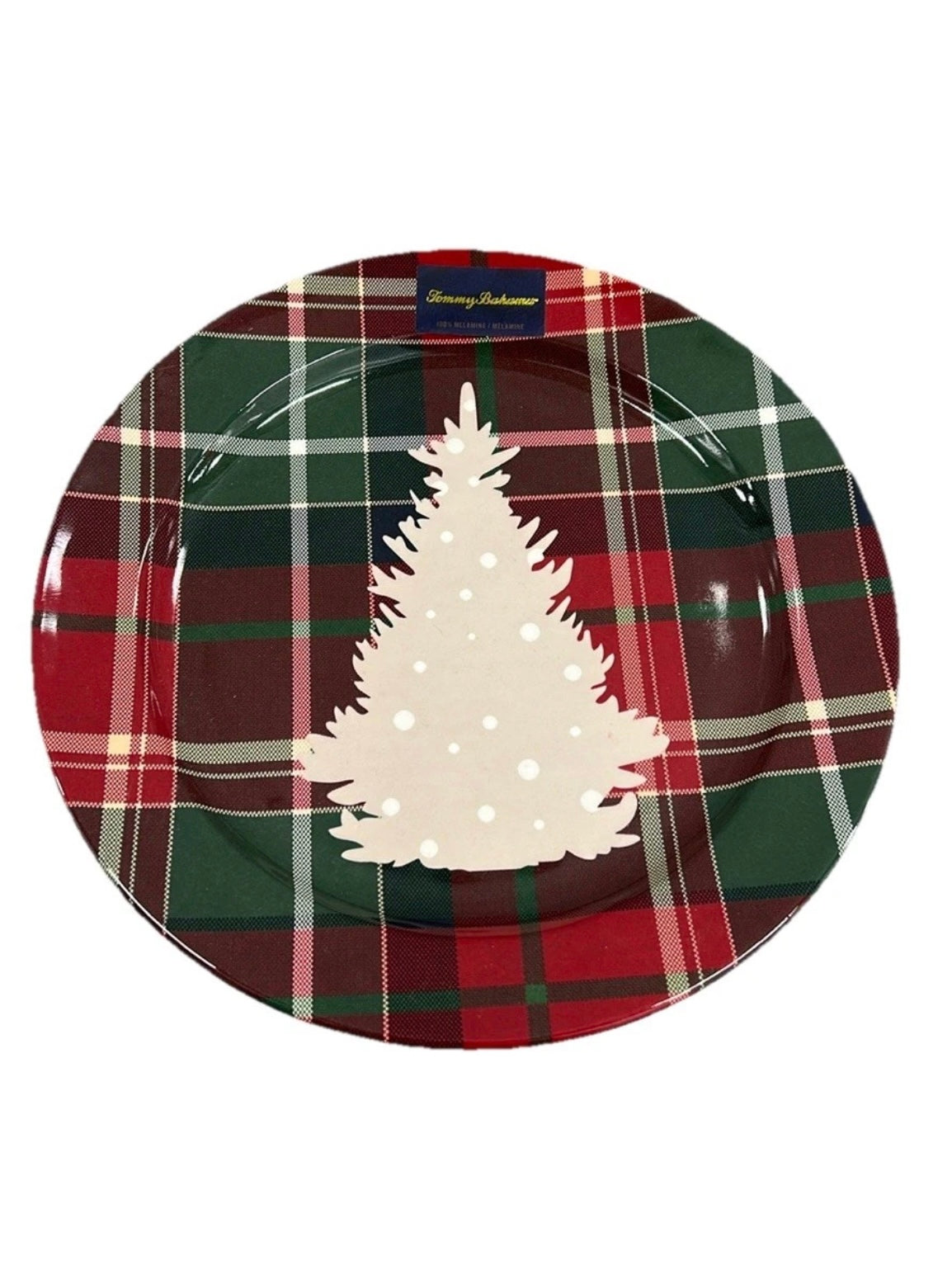 Tommy Bahama Set Of 6 Tartan Plaid Plates Christmas Tree New