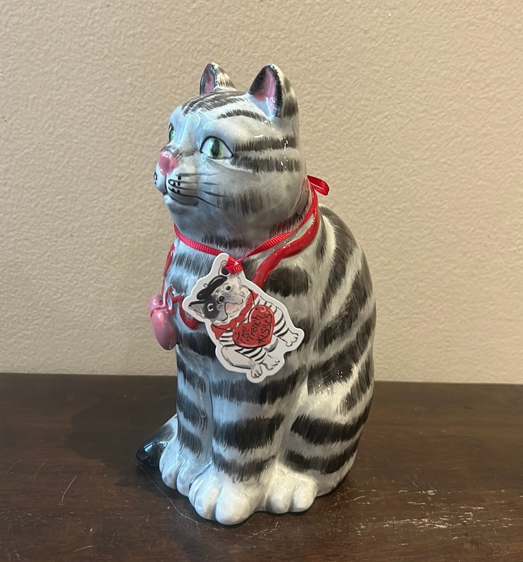 Blue Sky Clayworks Valentine LOVE CAT Black Gray Tabby Stripe 8.5” NWT