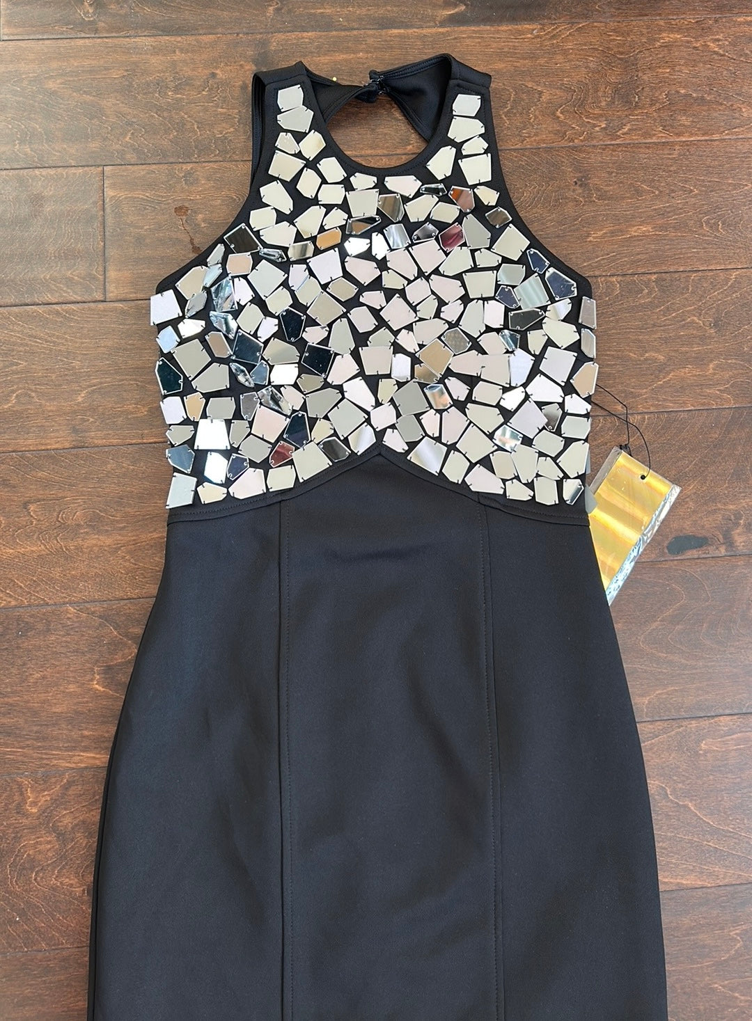 Wow Couture Womens Dress Bodycon Sz M Black With Mirrors ST2825 Party