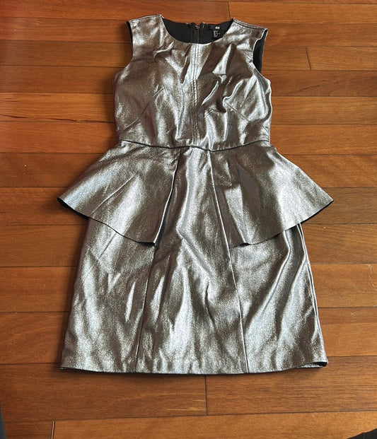 H & M Womens Metallic Silver Dress New Sz 2 Faux Leather ST2225