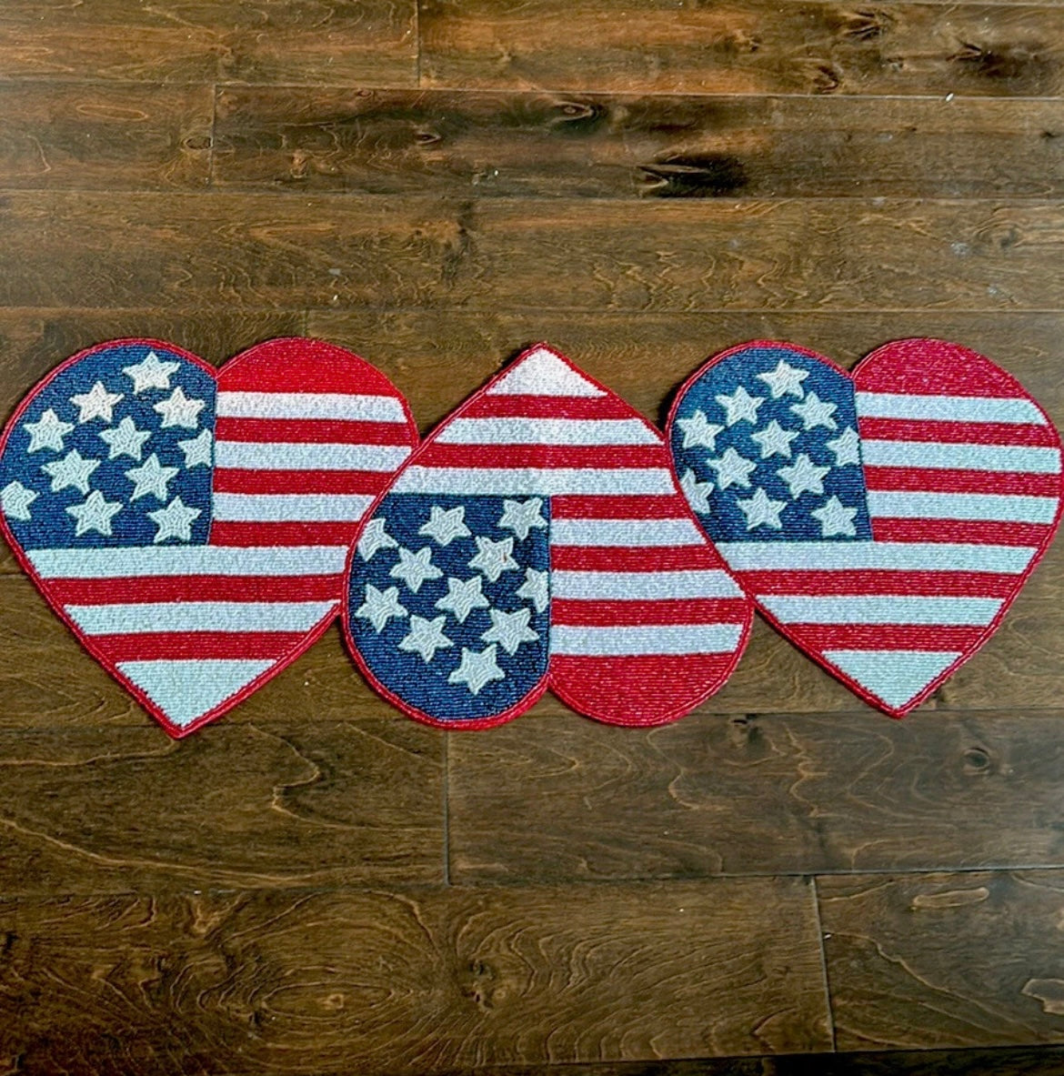 Storehouse Americana Beaded Hearts Flag Stars Stripes Table Runner July 4th NWT