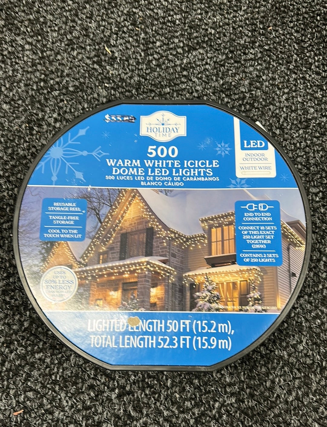 Holiday Time - 500 LED Warm White Icicle Dome Lights White Wire 52.3 Ft Roll