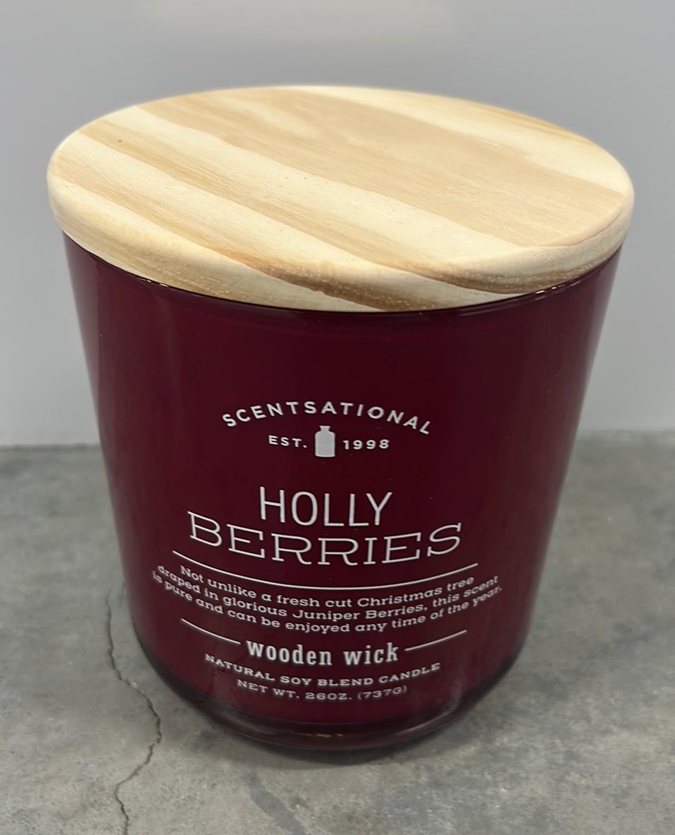 Scentsational Holly Berries Candle Glass Jar 26oz Soy Blend Christmas WoodWick