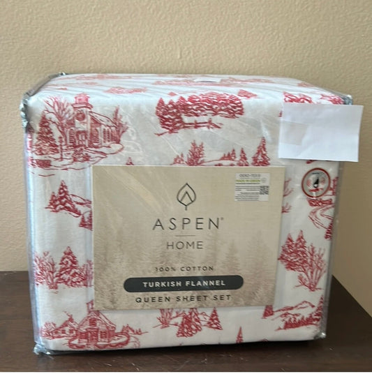 Aspen Home Queen Sheet set Christmas Trees Houses New Cotton Flannel Etoile