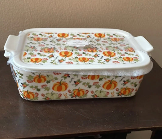 Grace Pantry Pumpkins Rectangular Porcelain Casserole Baking Dish & Lid New