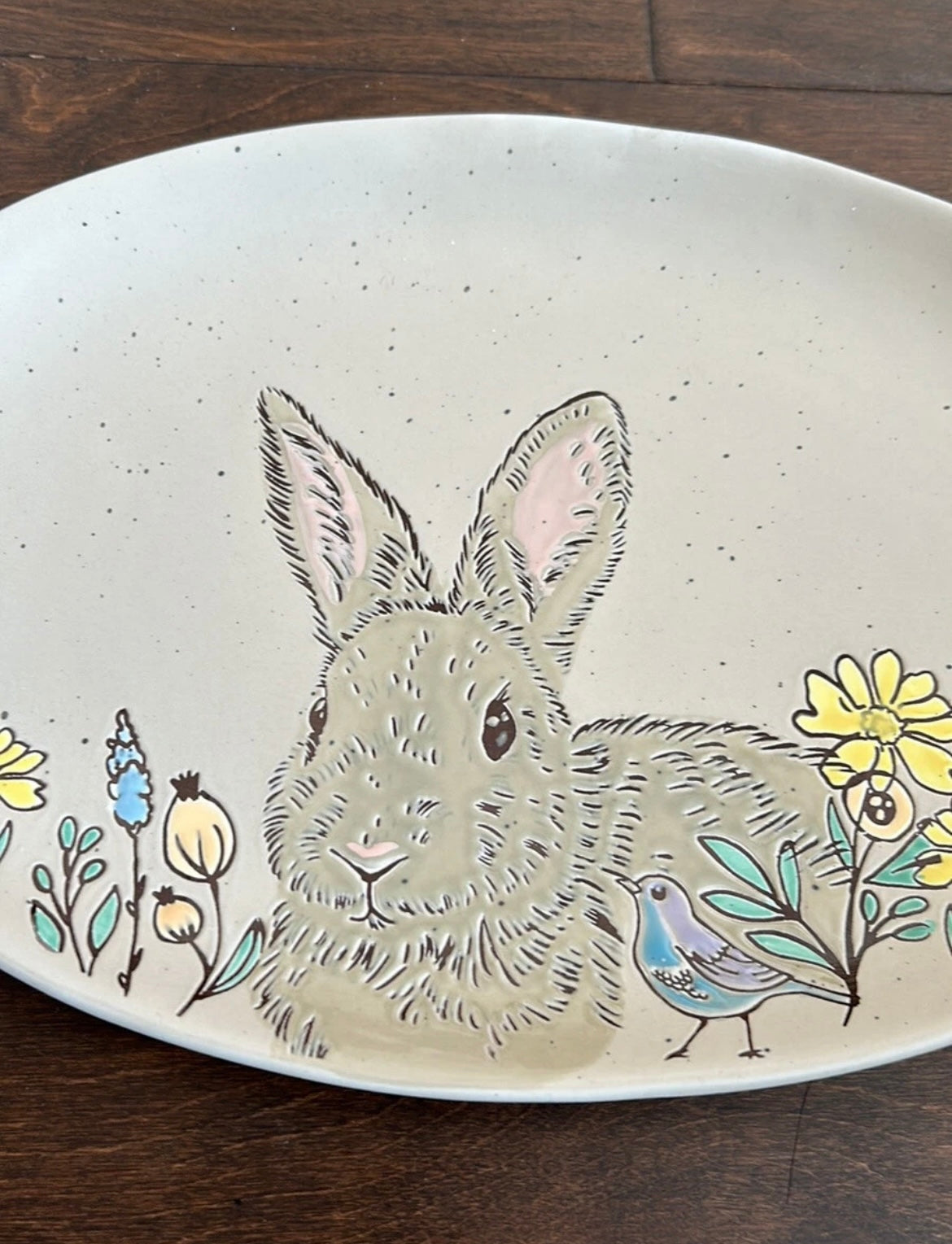 New Spectrum Designz  Easter Bunny Floral  Spring Oval Serving Platter Tray