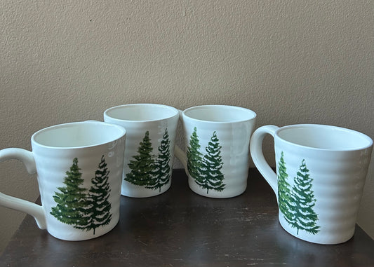 Maxcera set of 4 Christmas Mugs New Evergreen Trees Ceramic