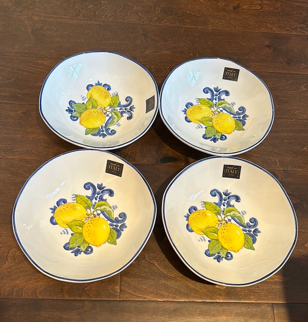 Ceramics Cuore Set Of 4 Lemon Print Salad Pasta Bowls Made In Italy 9”