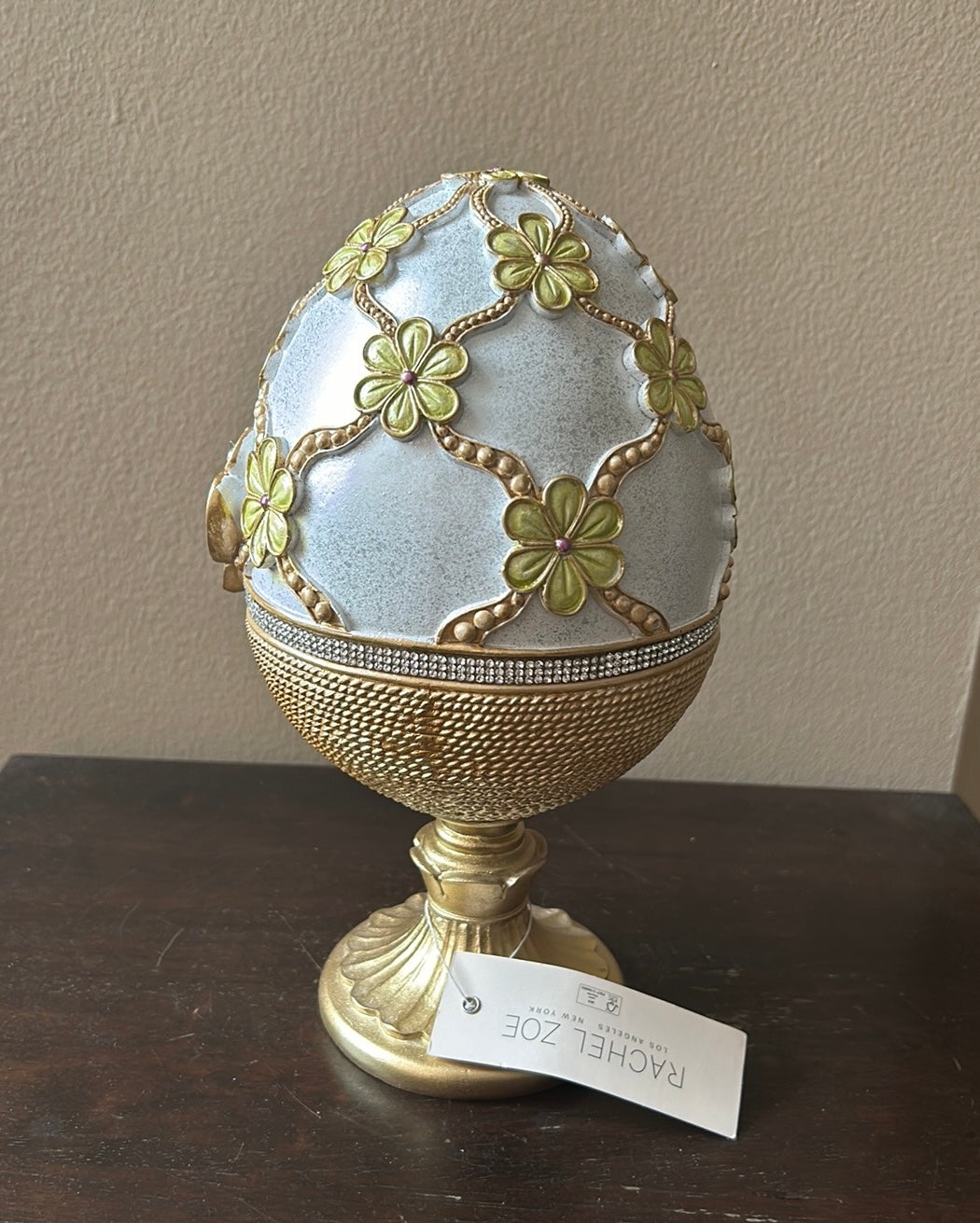 Rachel Zoe EASTER EGG FIGURINE  Lavender purple pedestal embellished Pearls 11”