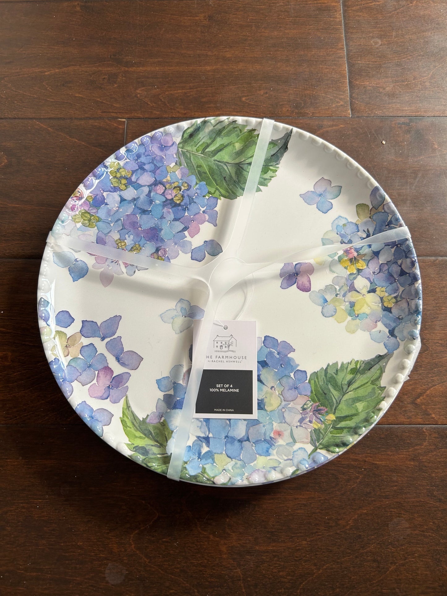 Set Of 4 Rachel Ashwell Hydrangea MELAMINE Dinner Plate Set Floral