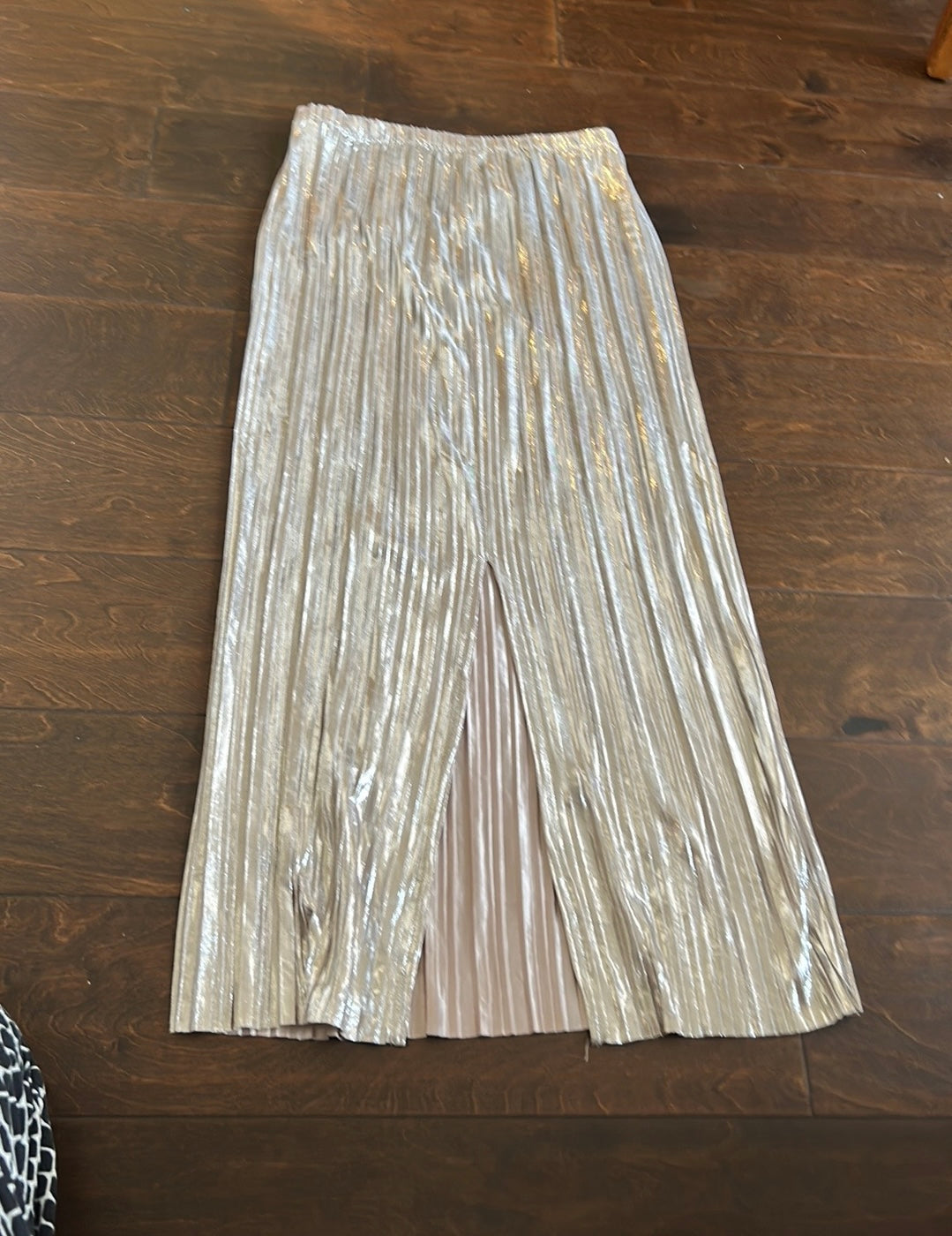 New Womens Metallic Silver Shimmery Skirt Straight Sz M Slit ST2225