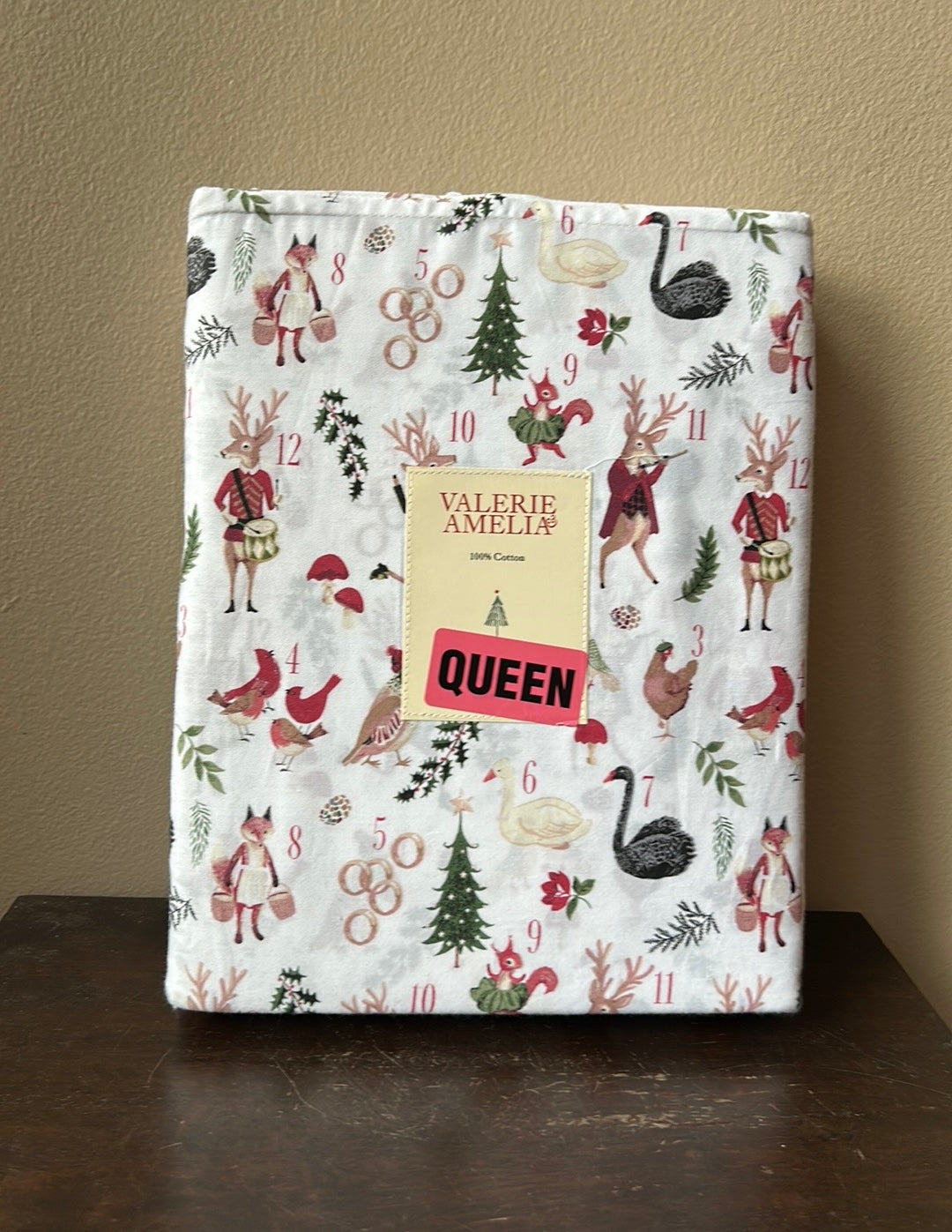 Valerie Amelia New Queen Sheet Set Cotton 12 Days Of Christmas Reindeer Holly
