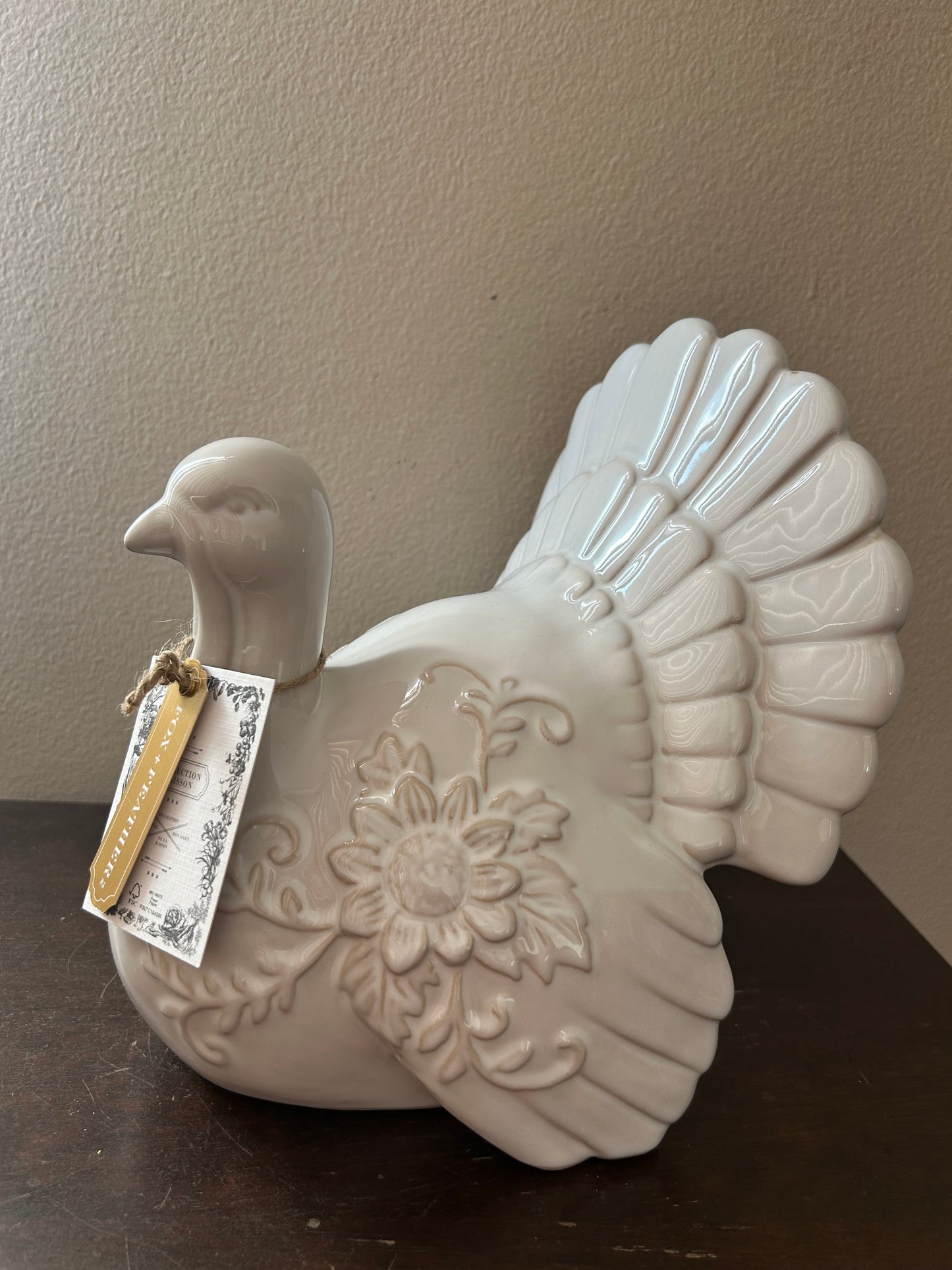 Fox + Feather New Turkey Figurine Large Ceramic Off White