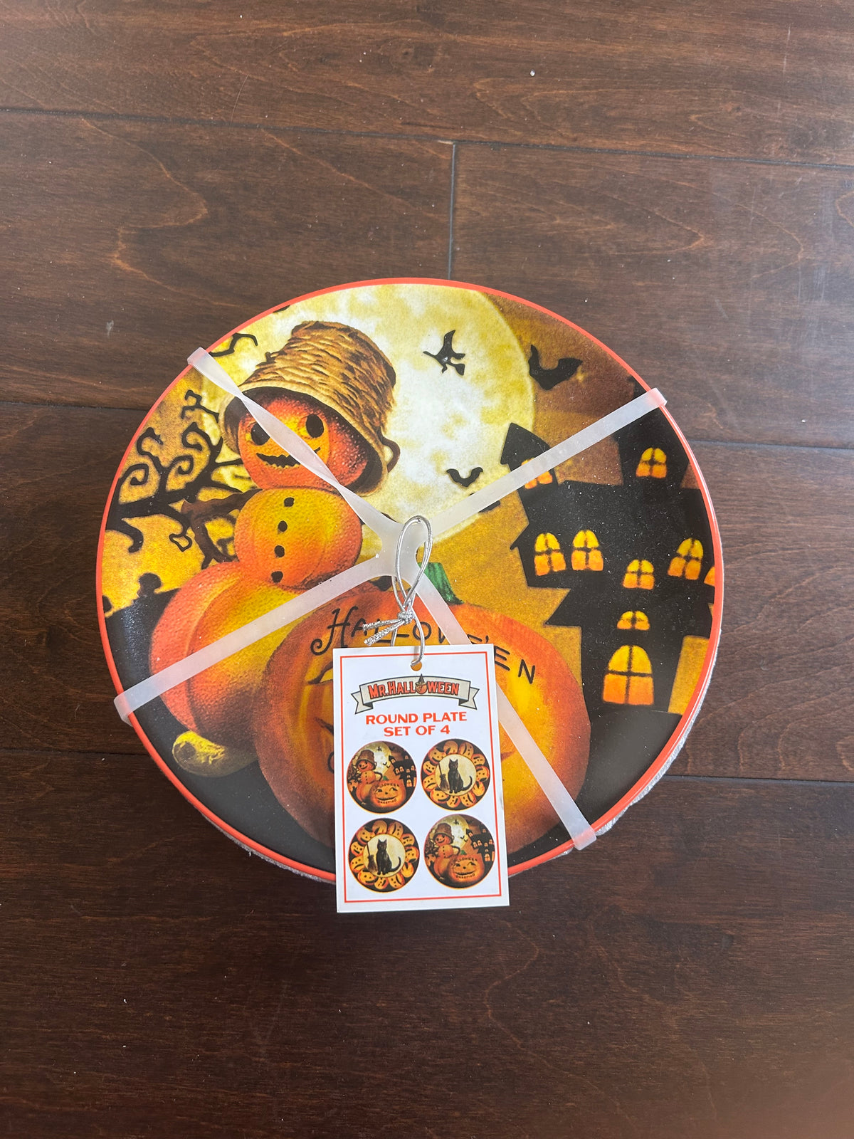 Mr Halloween Set Of 4 Salad Plates New Black Cat Broom Jackolantern