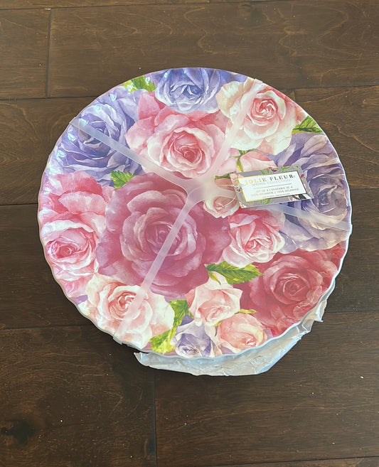 Jolie Fleur Set Of 4 Melamine Dinner Plates Roses Spring New