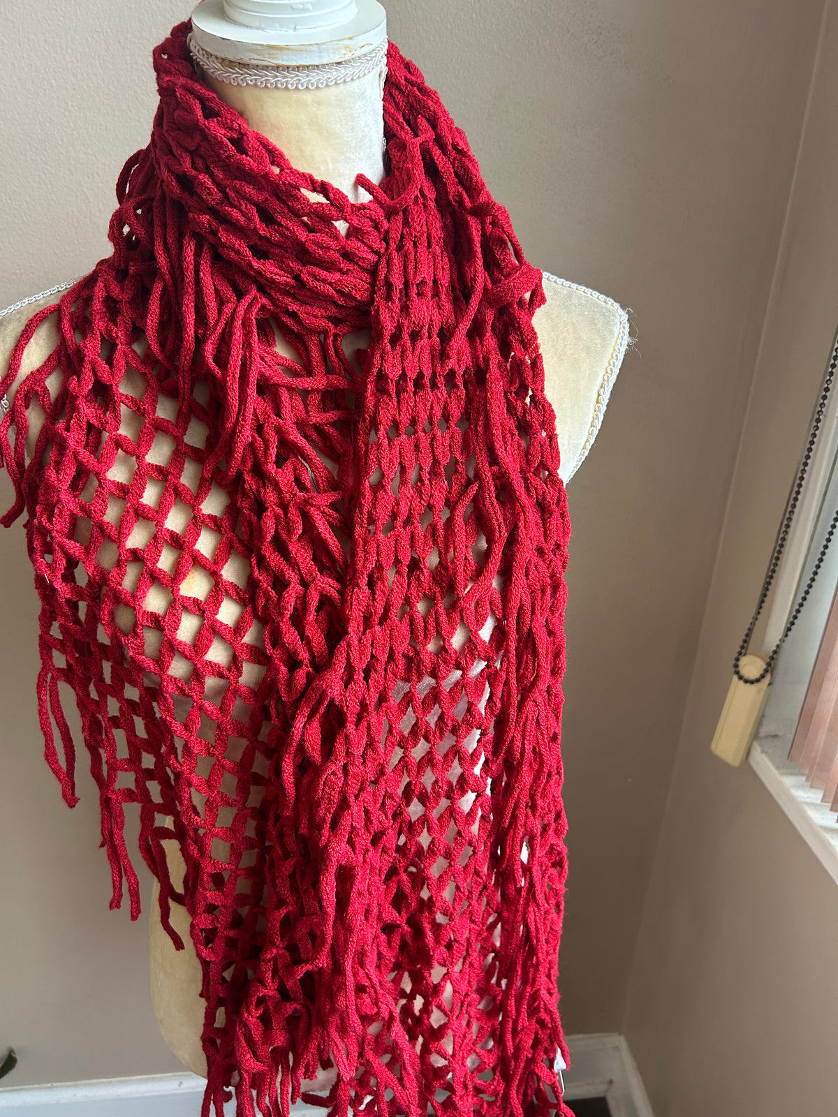 Bakers New Women’s Crochet Knit Scarf Red 5002