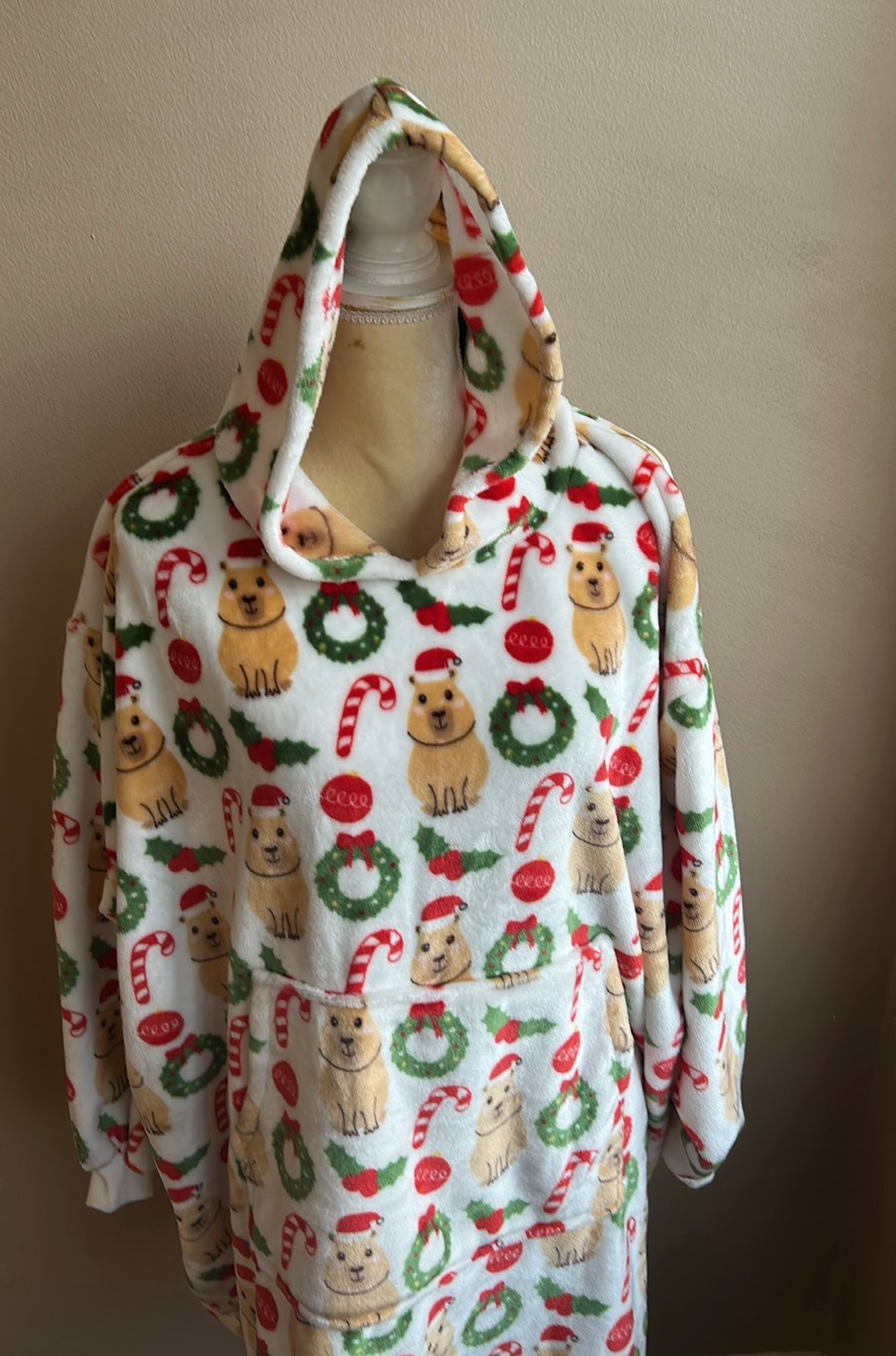 Marlo Lorenz Throwzy Poncho Christmas Santa Dog Wreath Holly Candy Cane New