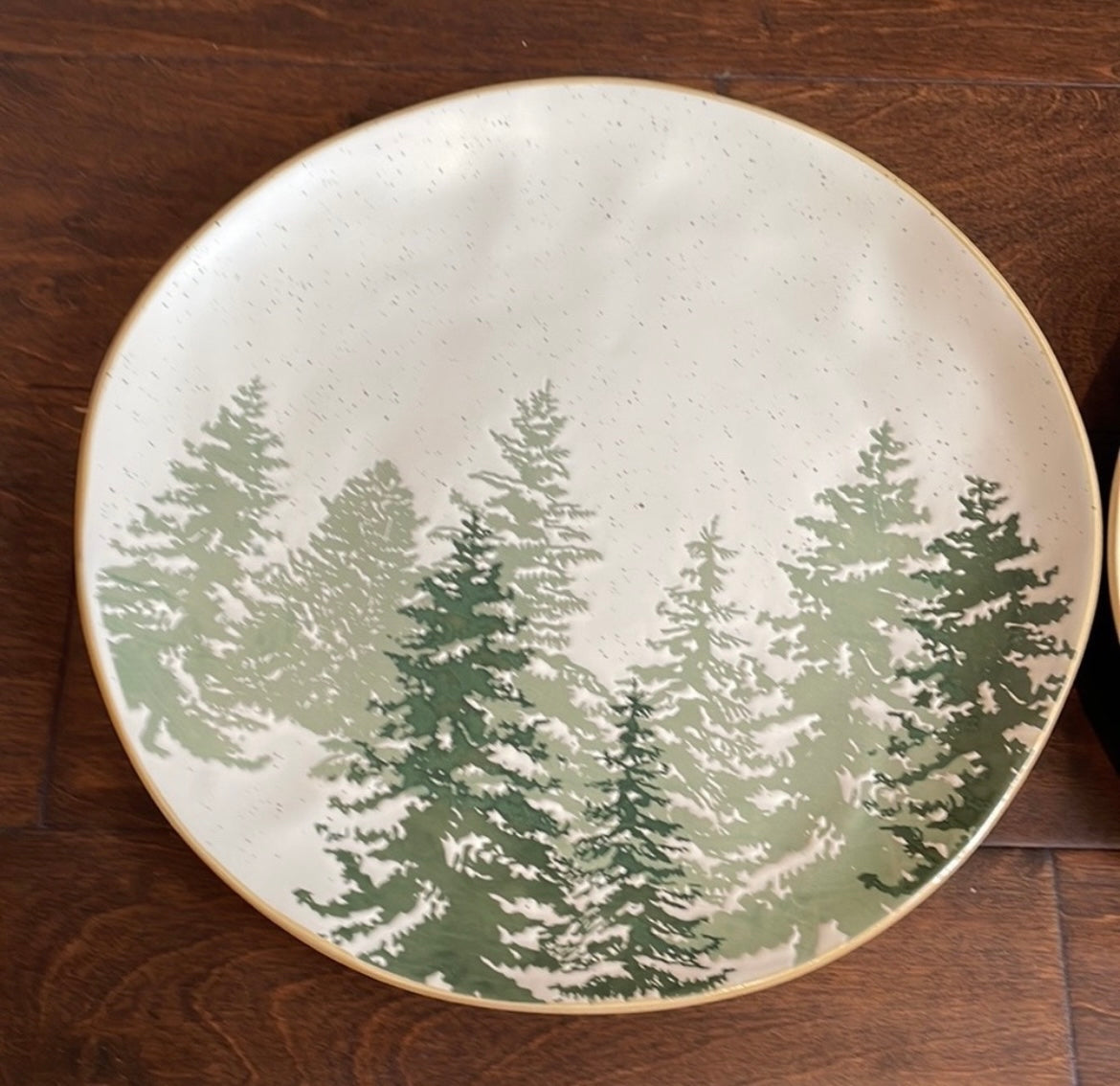 Eli & Ana Evergreen Trees Christmas Dinnerware set Ceramic Round 8 Pc set