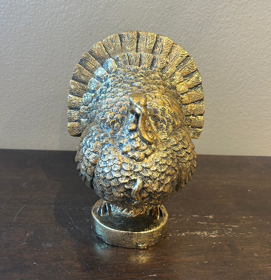 Cute Ceramic Turkey Thanksgiving Fall Figurine New 6” Tall Shimmery Gold