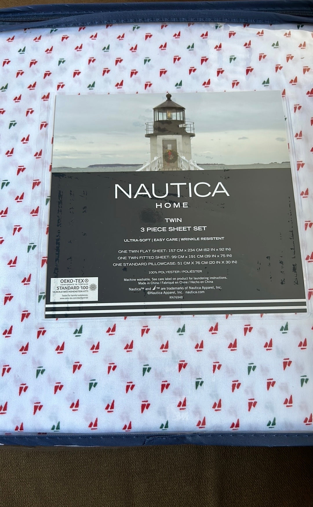 Nautica Home Twin sheet Set Nautical Christmas Red Green Sailboats