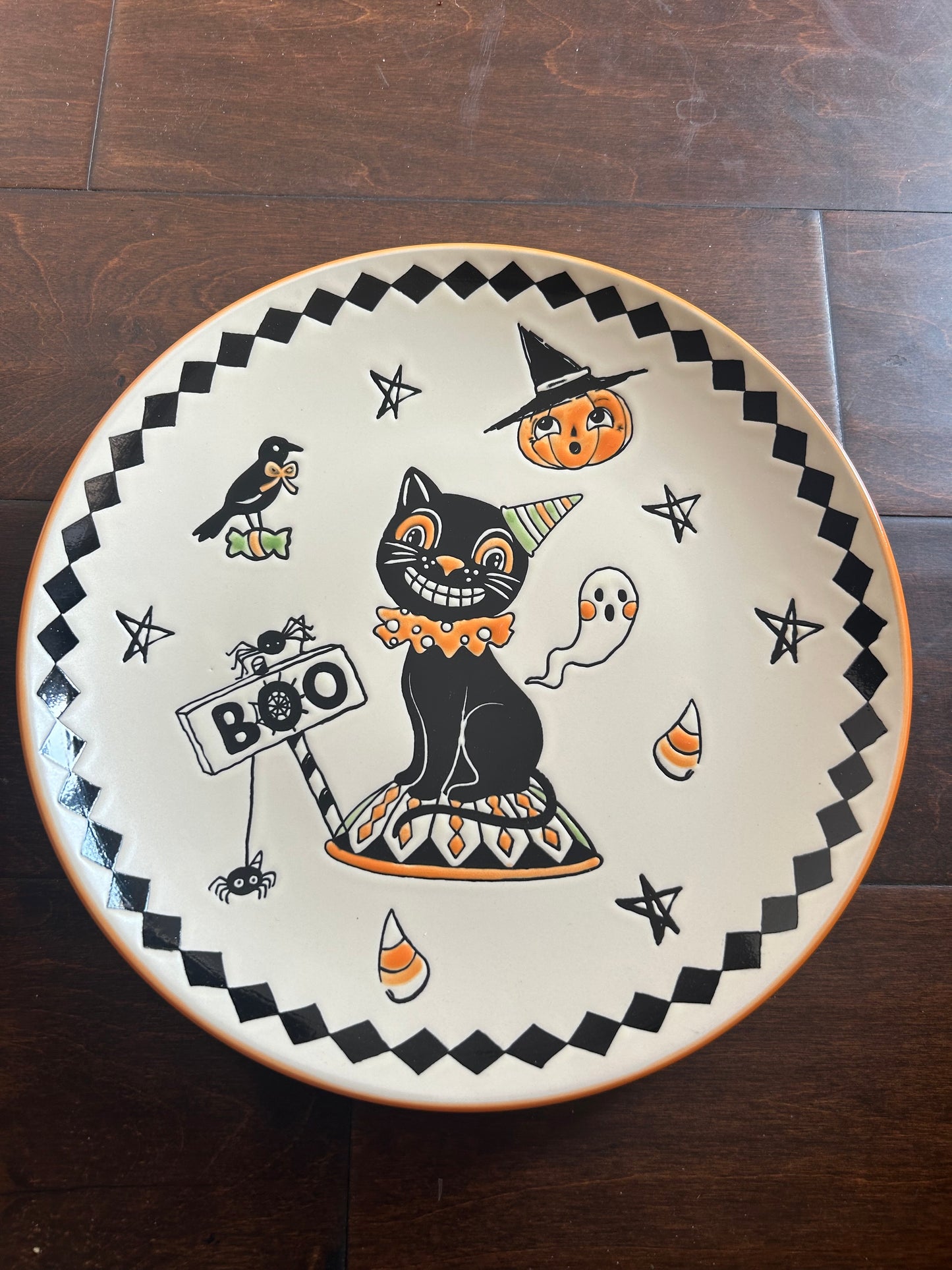New Eli & Ana 4 Halloween Dinner Plates Stars Cat Ghost Stars 10.5” Pumpkin