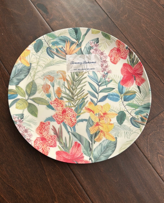 Tommy Bahama Set Of 2 Tropical Floral Print Dinner Plates New Melamine