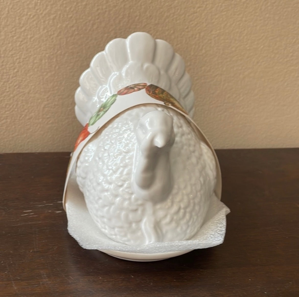 Cute Turkey Butter Dish Ceramic New White Thanksgiving