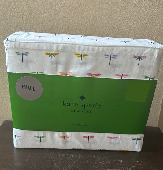 NEW KATE SPADE Full Sheet Set 4 Pc Colorful Dragonflies Cotton Percale