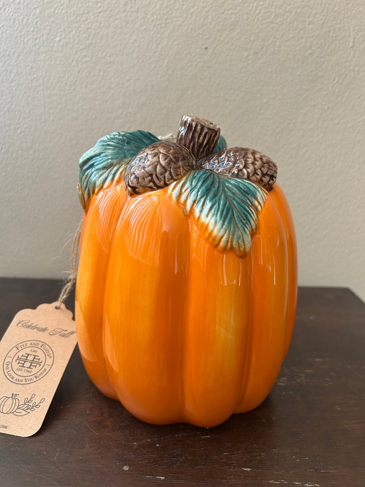 Fitz & Floyd Ceramic Pumpkin Orange Acorn New Thanksgiving Decor